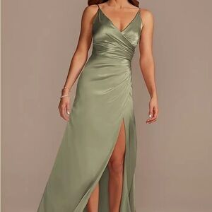 GALINA SIGNATURE Charmeuse Draped Strappy Dress STYLE# GS290017 Eucalyptus